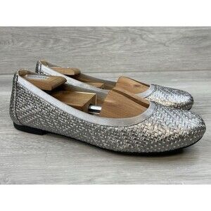 Vionic Women's Anita Women's Flat Silver Leather 9.5 Slip On Comfort Travel Work